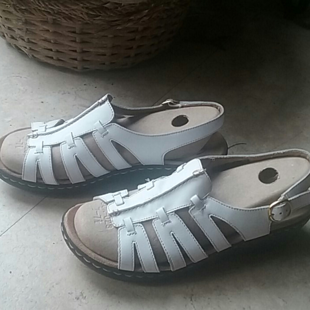 White leather Clarks sandals